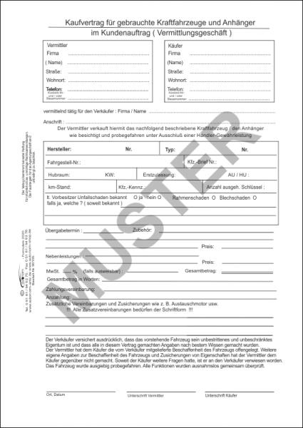 Kaufvertrag für gebrauchte Kfz im Kundenauftrag (Vermittlungsgeschäft)